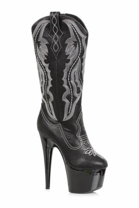 709-DALLAS Stripper Knee Boot | Black Faux Leather