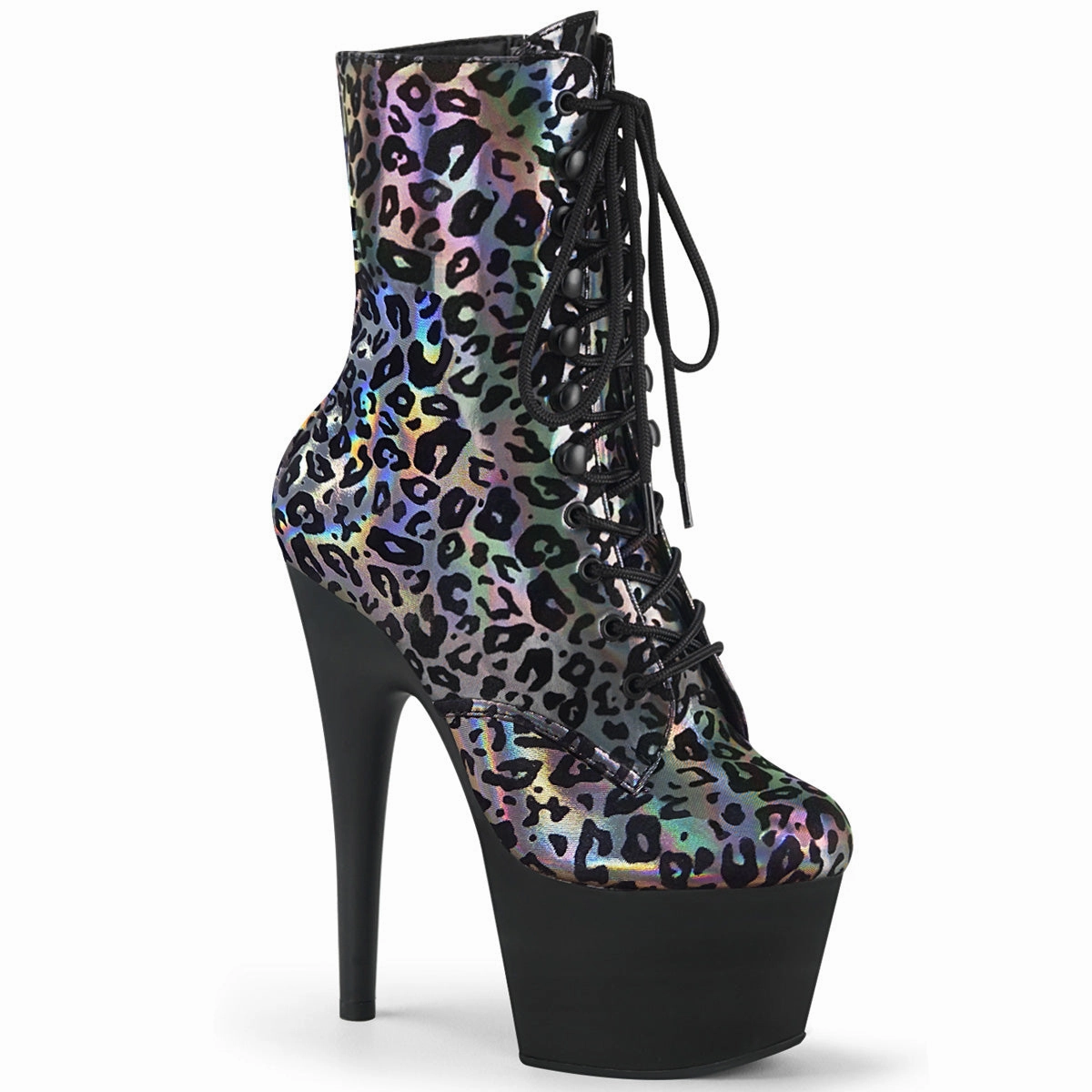 ADORE-1020LP  Pewter Leopard Print Holographic/Black Matte