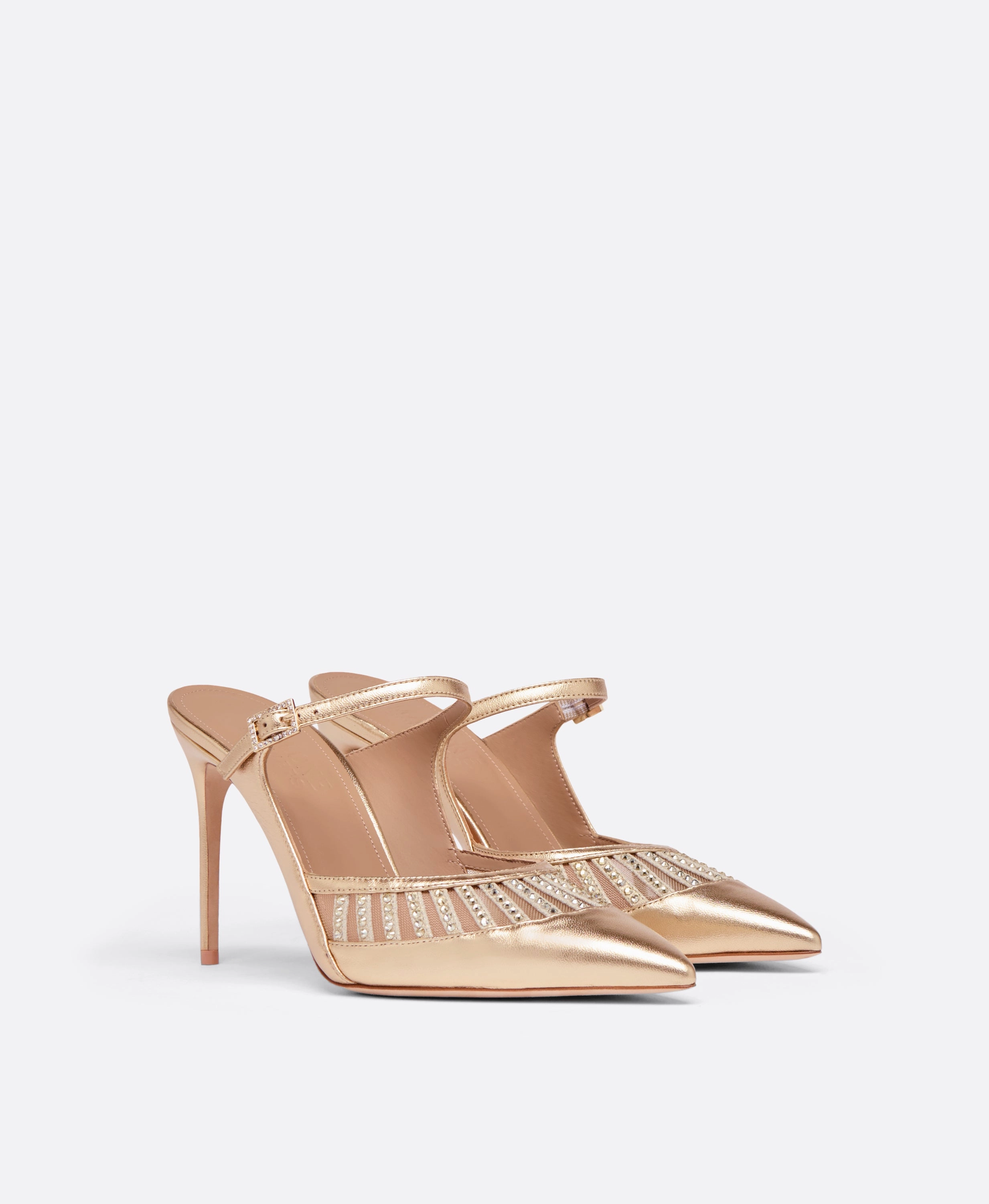 Bardot 90 Gold Leather Heeled Mules