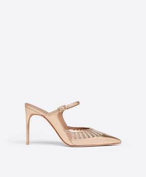 Bardot 90 Gold Leather Heeled Mules