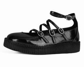 Black Crinkle Patent Multi-Strap Viva Low Mary Jane