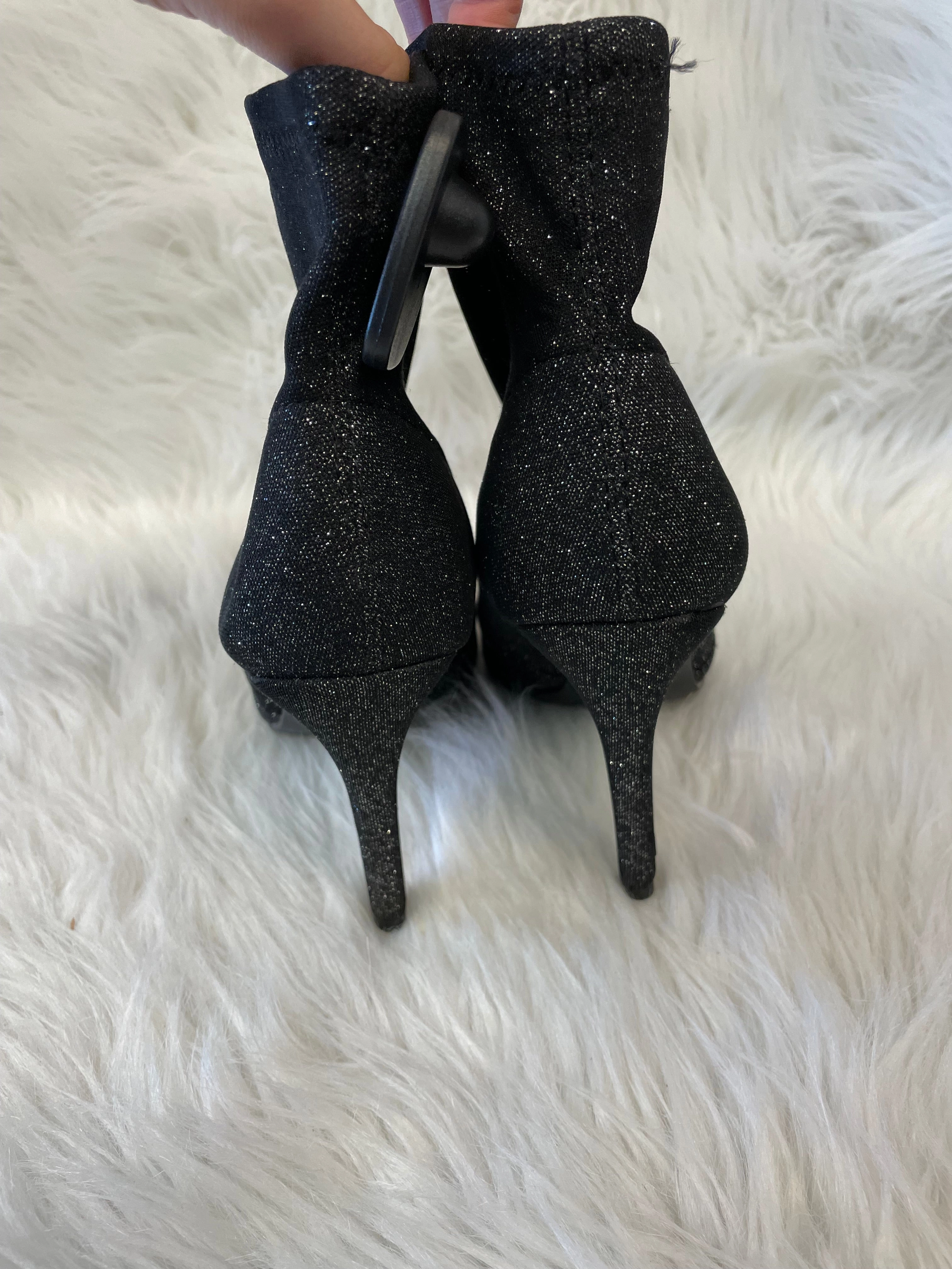 Boots Ankle Heels By Brash In Black & Silver, Size: 7.5