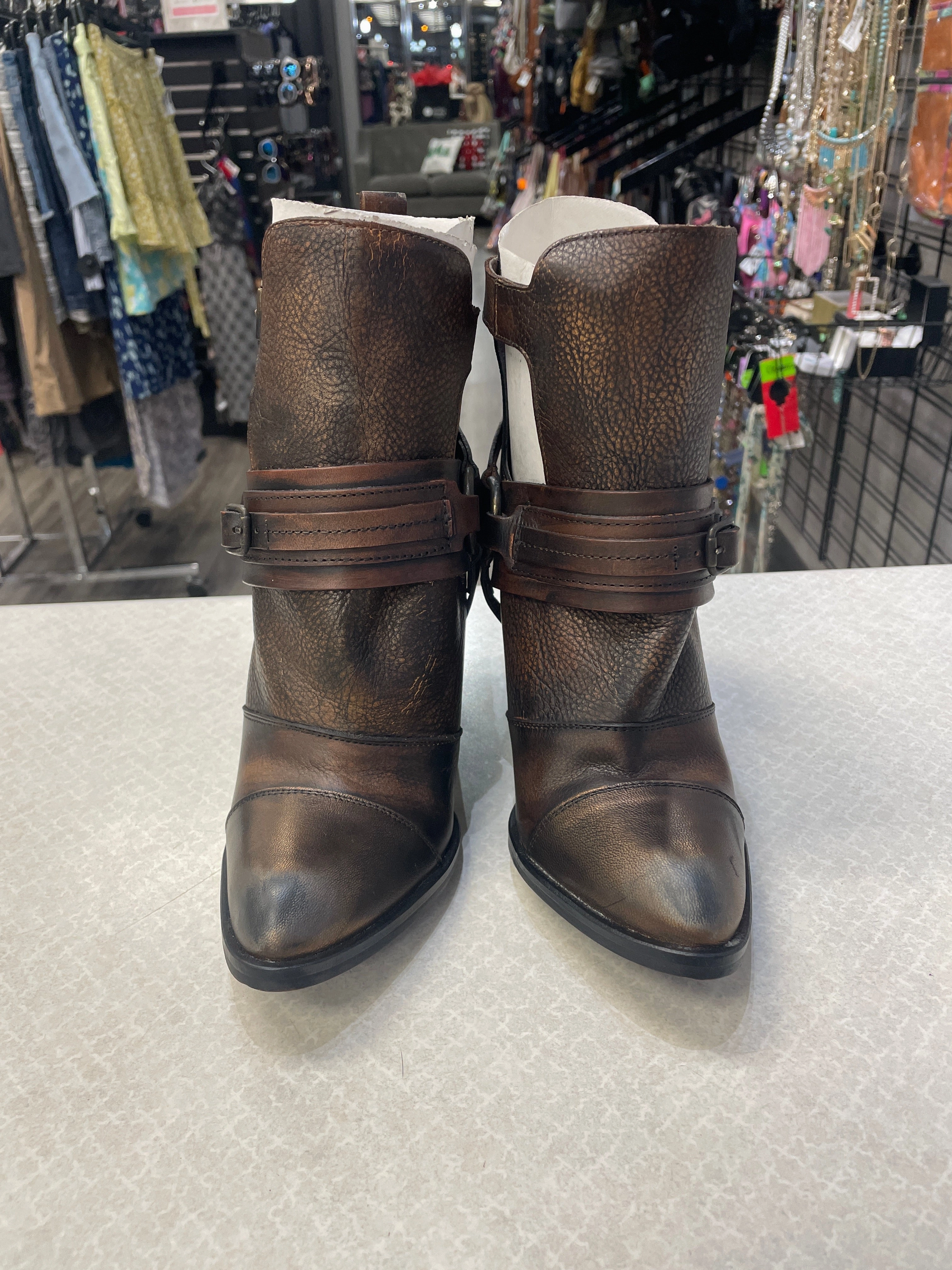 Boots Ankle Heels By Cmc In Bronze, Size: 7