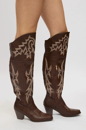 Brown Over The Knee Western Boots