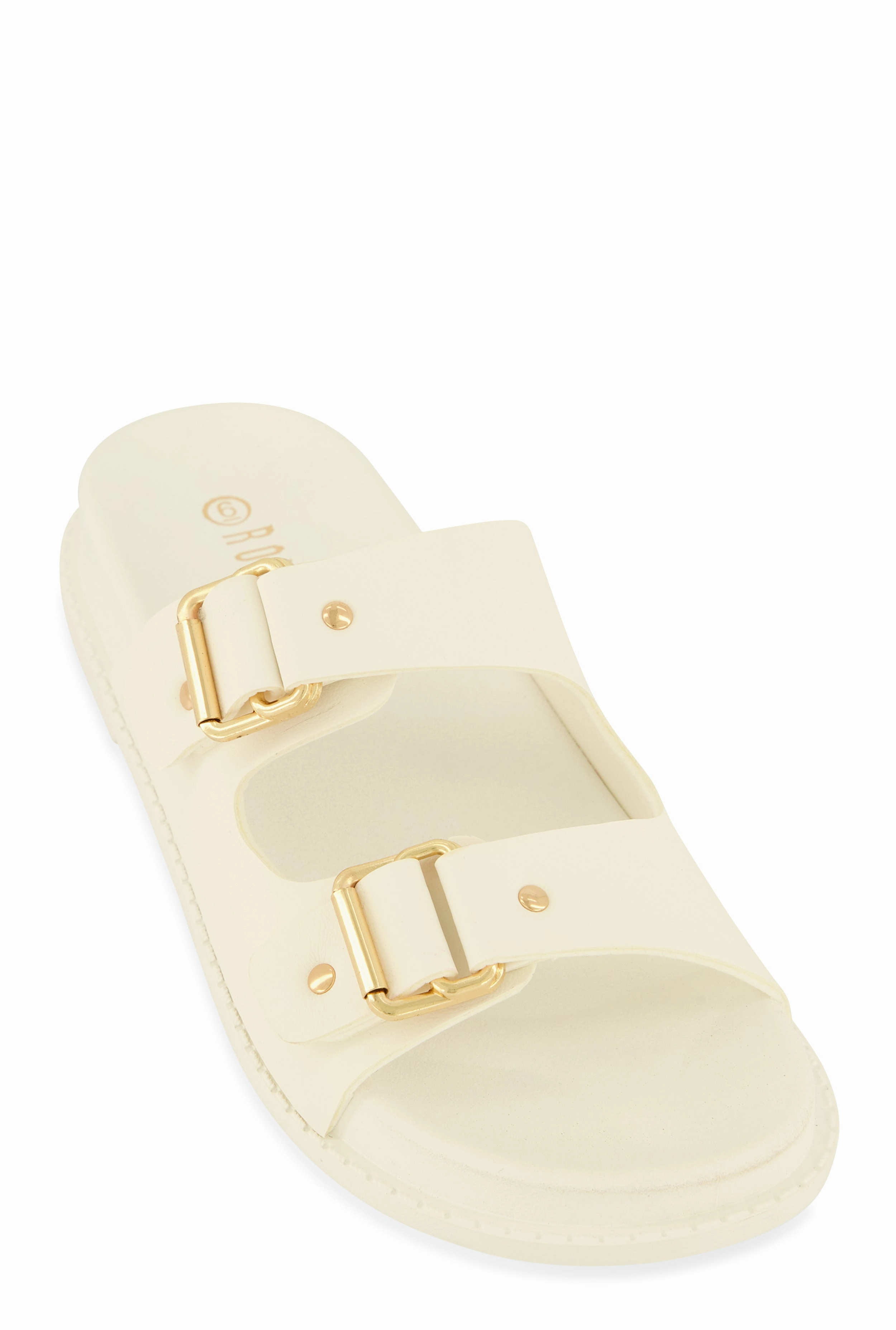 Buckle Detail Double Band Footbed Sandals