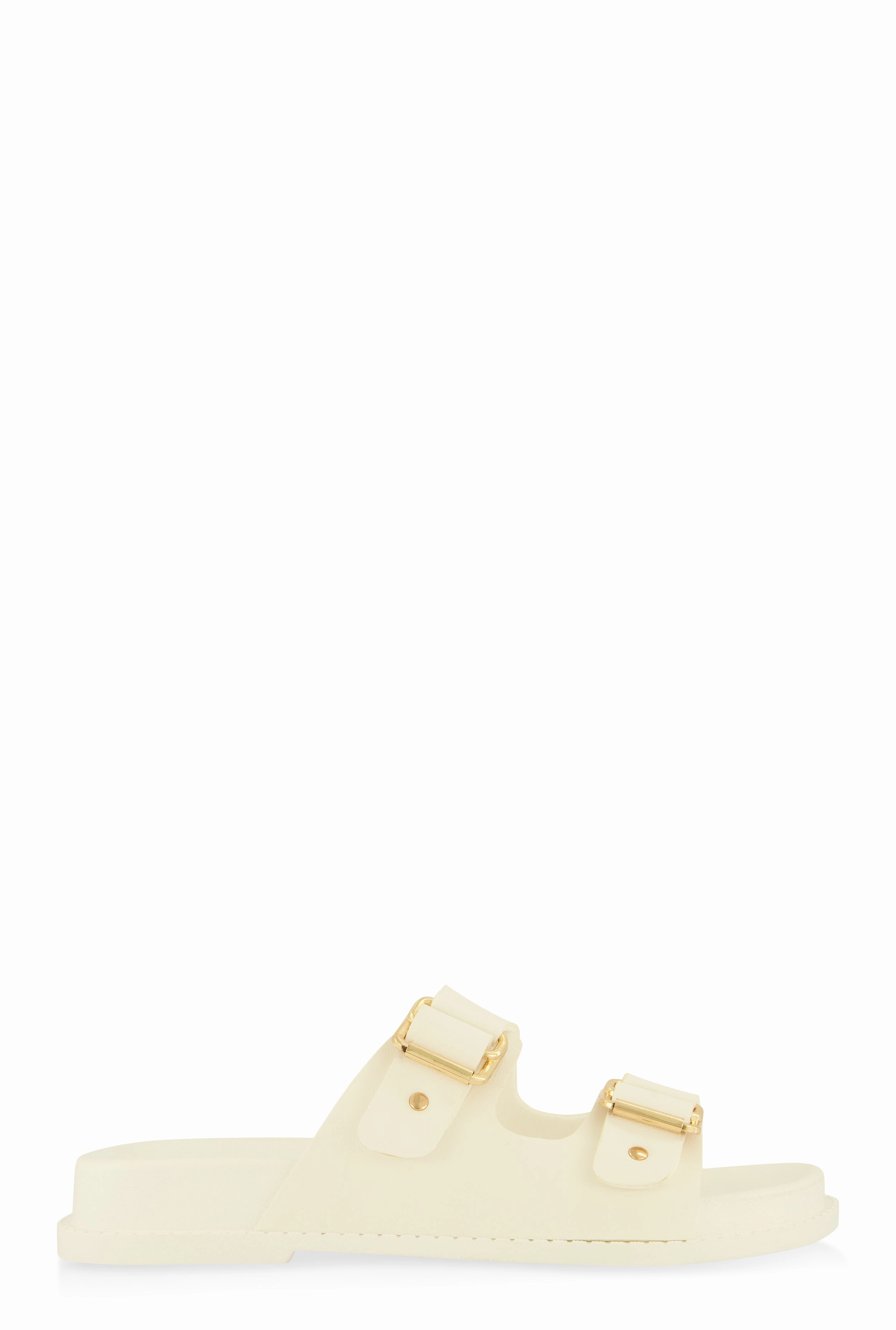 Buckle Detail Double Band Footbed Sandals