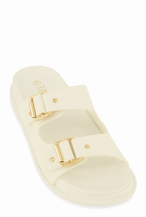 Buckle Detail Double Band Footbed Sandals