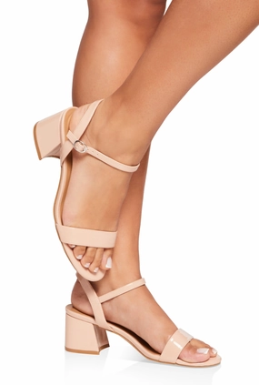 Buckle Strap Mid Block Heel Sandals