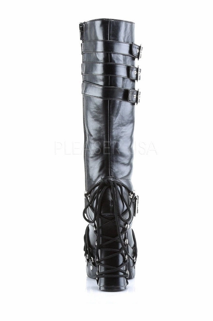 CHARADE-206 Knee Boot | Black Faux Leather