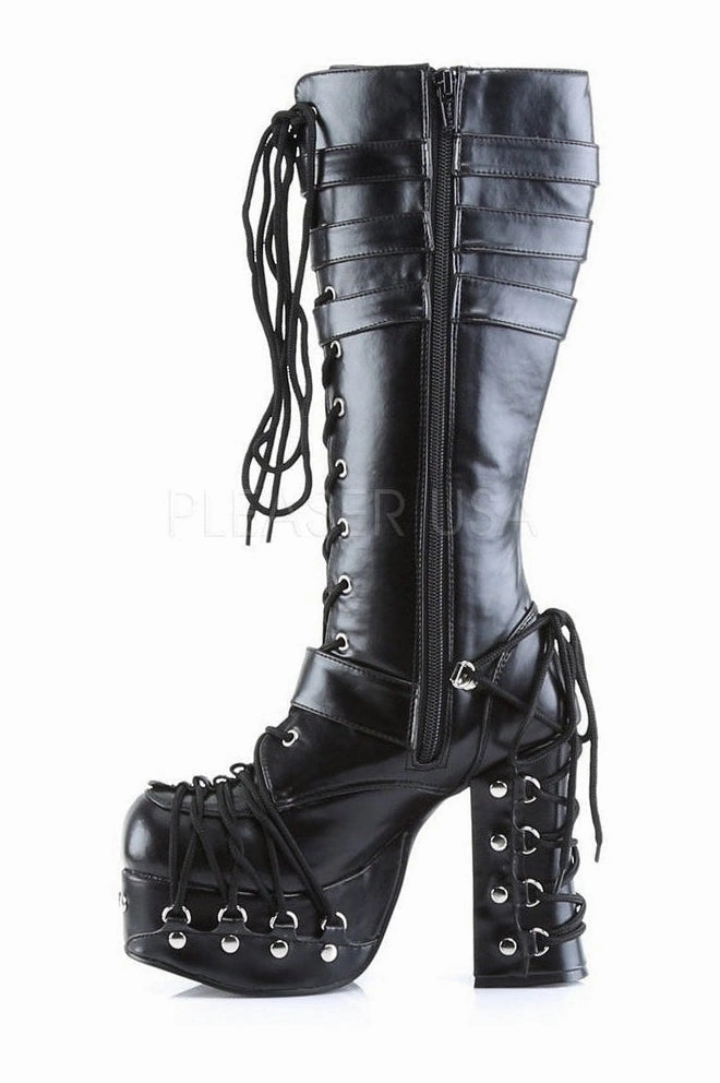CHARADE-206 Knee Boot | Black Faux Leather