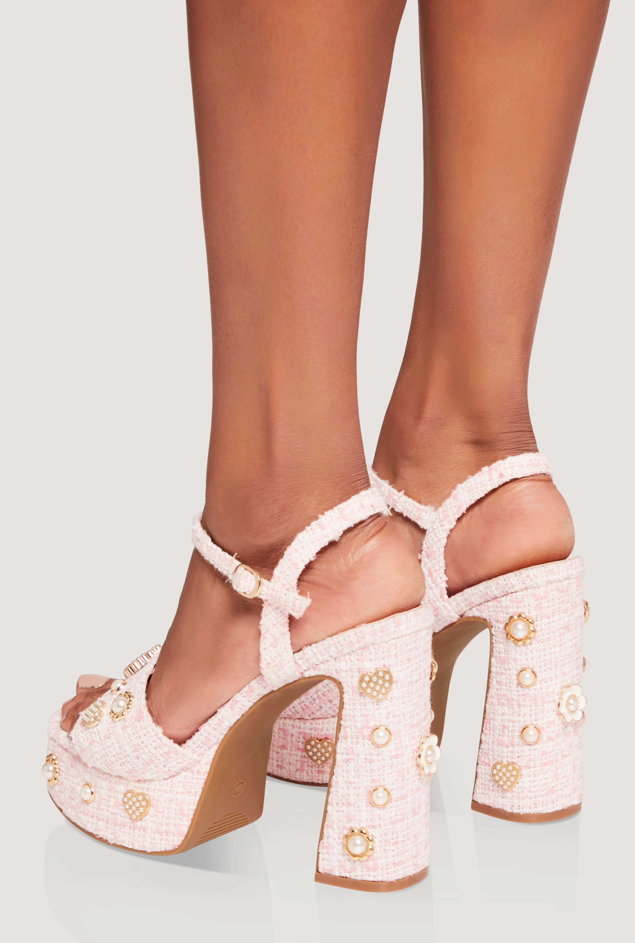 Charm Embellished Platform Block Heel Sandals