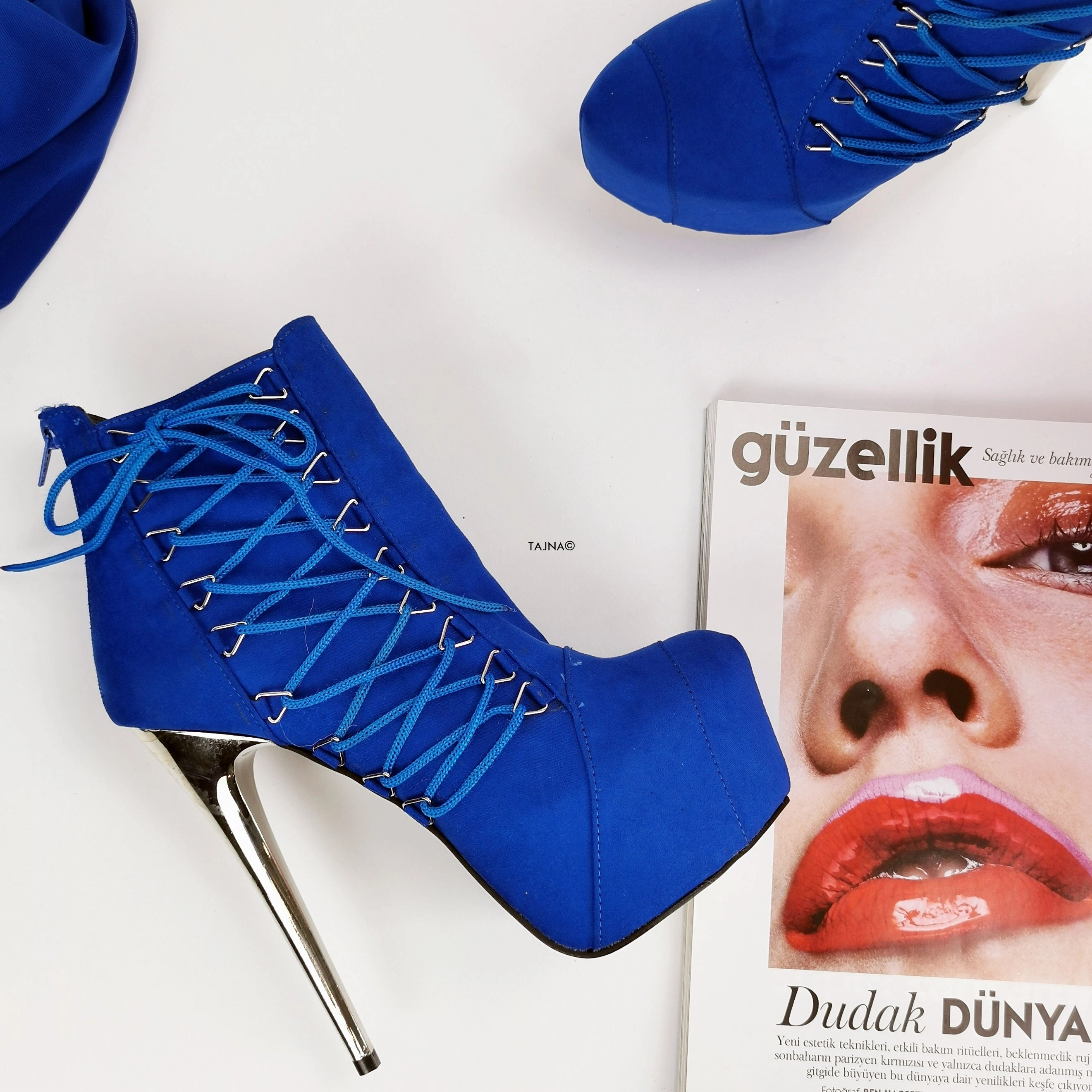 Cobalt Blue Suede Boncage Side Corset Boots