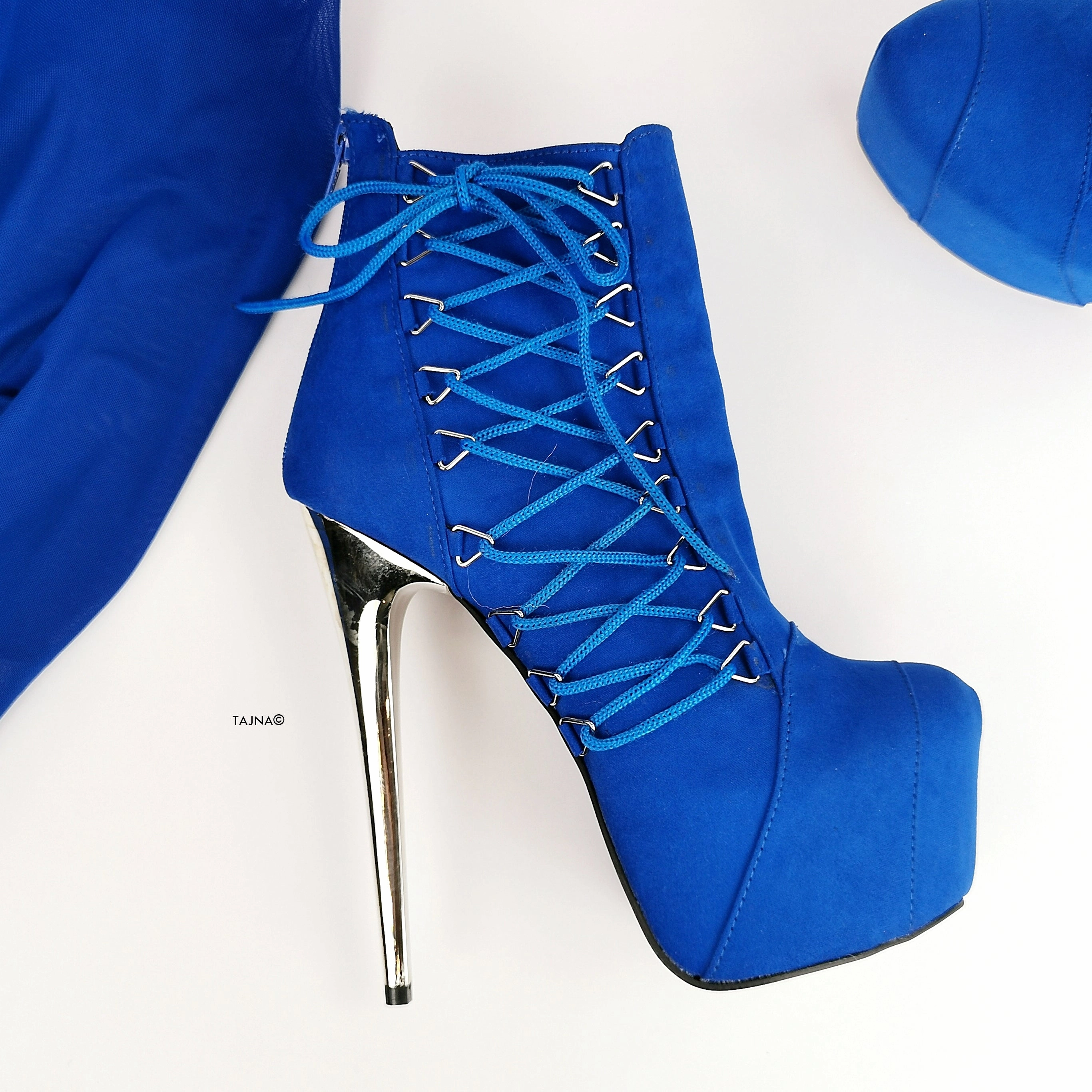 Cobalt Blue Suede Boncage Side Corset Boots