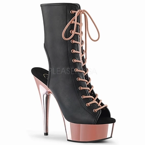 DELIGHT-1016  Black Faux Leather/Rose Gold Chrome