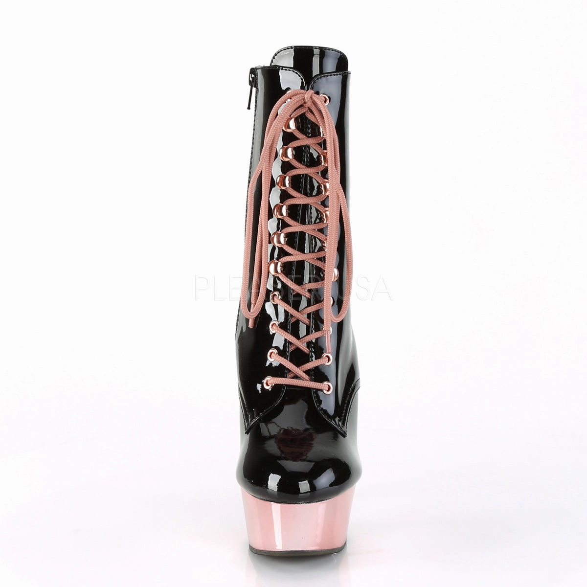 DELIGHT-1020  Black Patent/Rose Gold Chrome