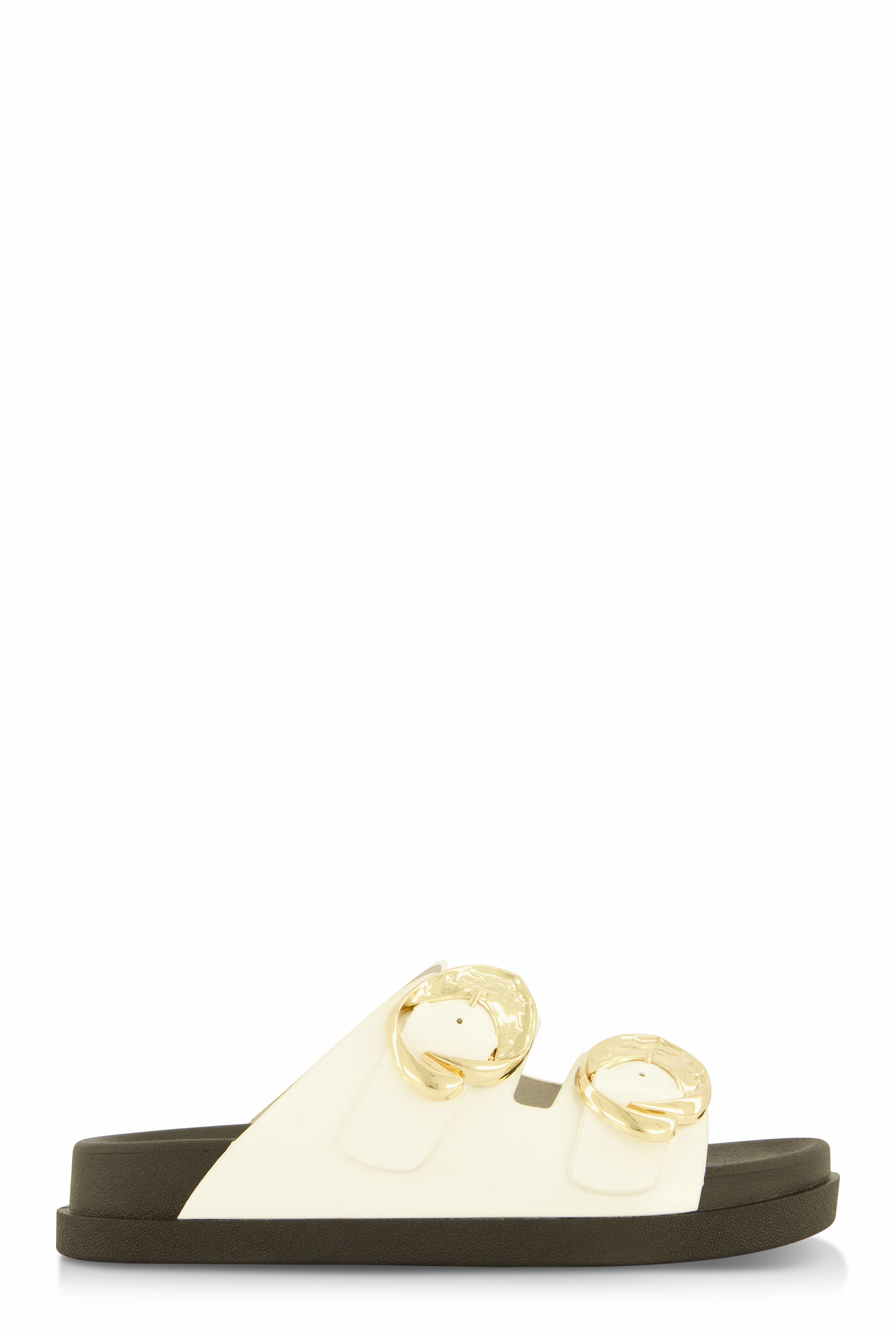 Double Buckle Band Footbed Sandals