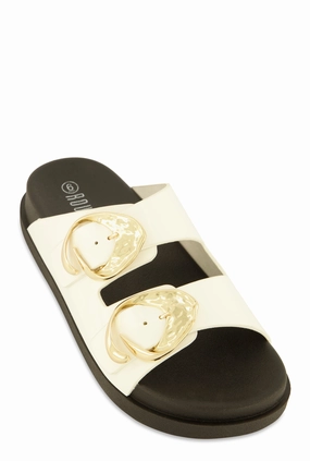 Double Buckle Band Footbed Sandals