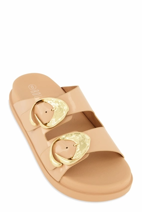 Double Buckle Band Footbed Sandals