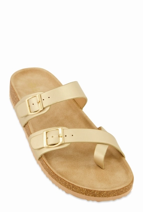 Double Buckle Toe Loop Footbed Sandals