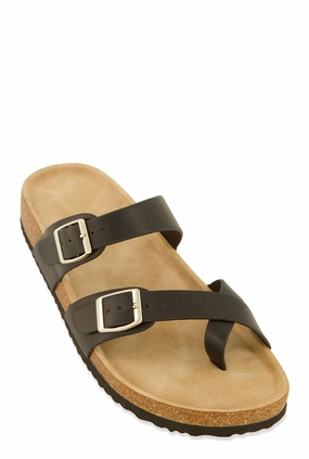 Double Buckle Toe Loop Footbed Sandals