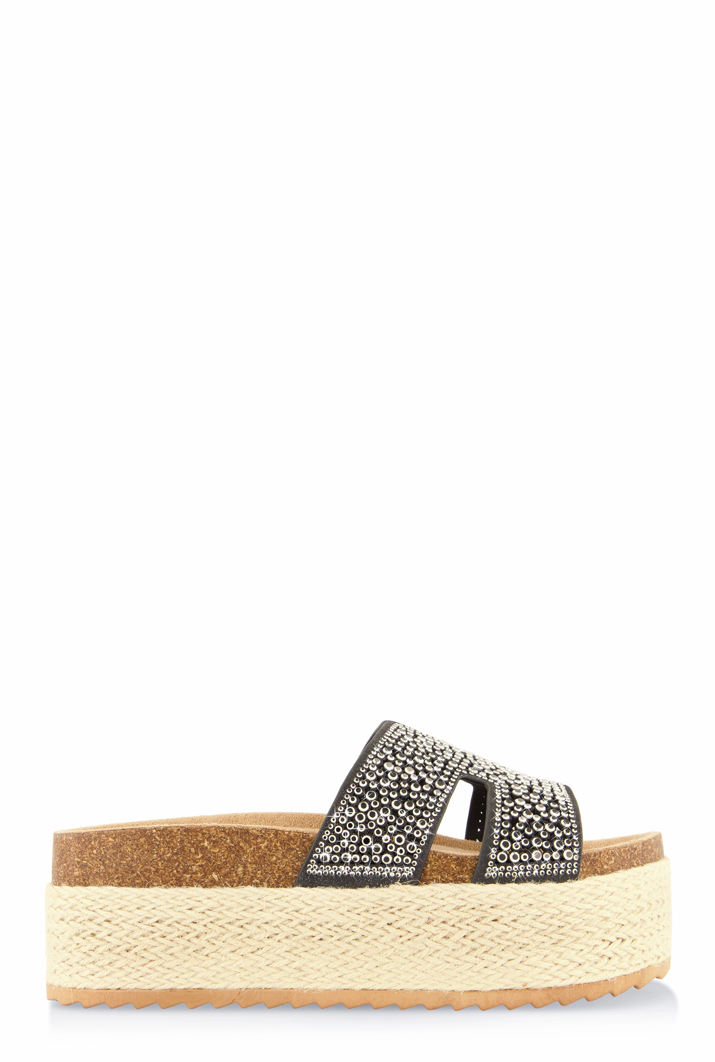 Embellished Band Espadrille Platform Slide Sandals