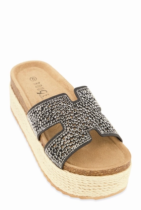 Embellished Band Espadrille Platform Slide Sandals