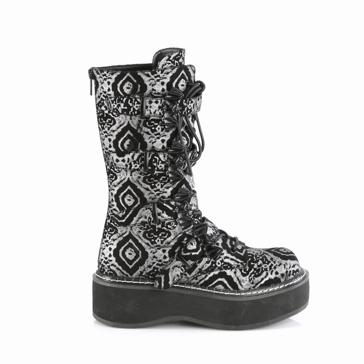 EMILY-322  Black-Silver Faux Nubuck Leather