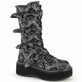 EMILY-322  Black-Silver Faux Nubuck Leather
