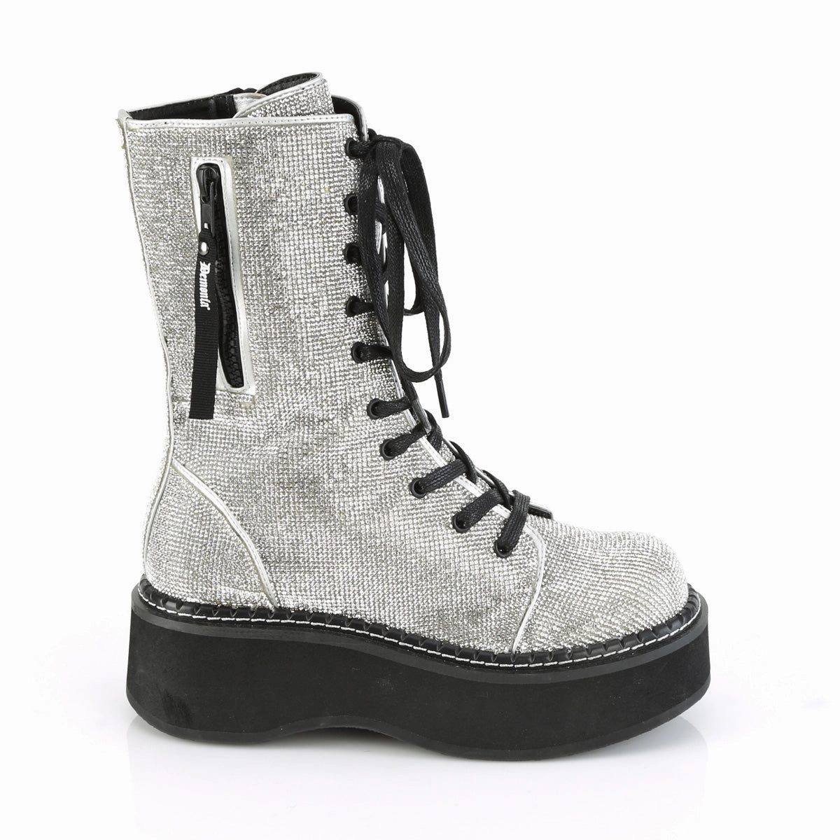 EMILY-362  Silver Vegan Leather-Rhinestone