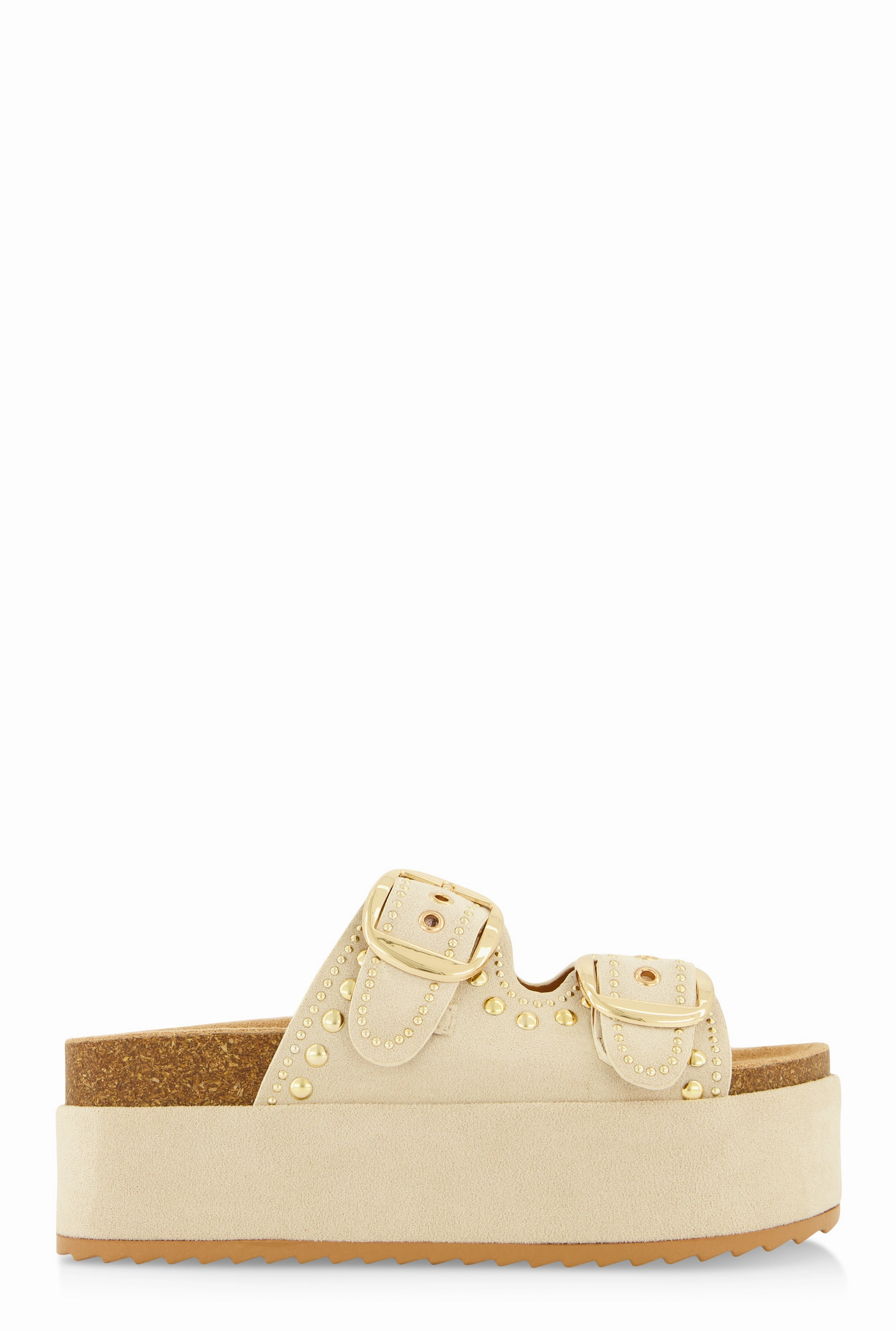 Faux Suede Studded Platform Footbed Sandals