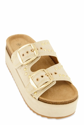 Faux Suede Studded Platform Footbed Sandals