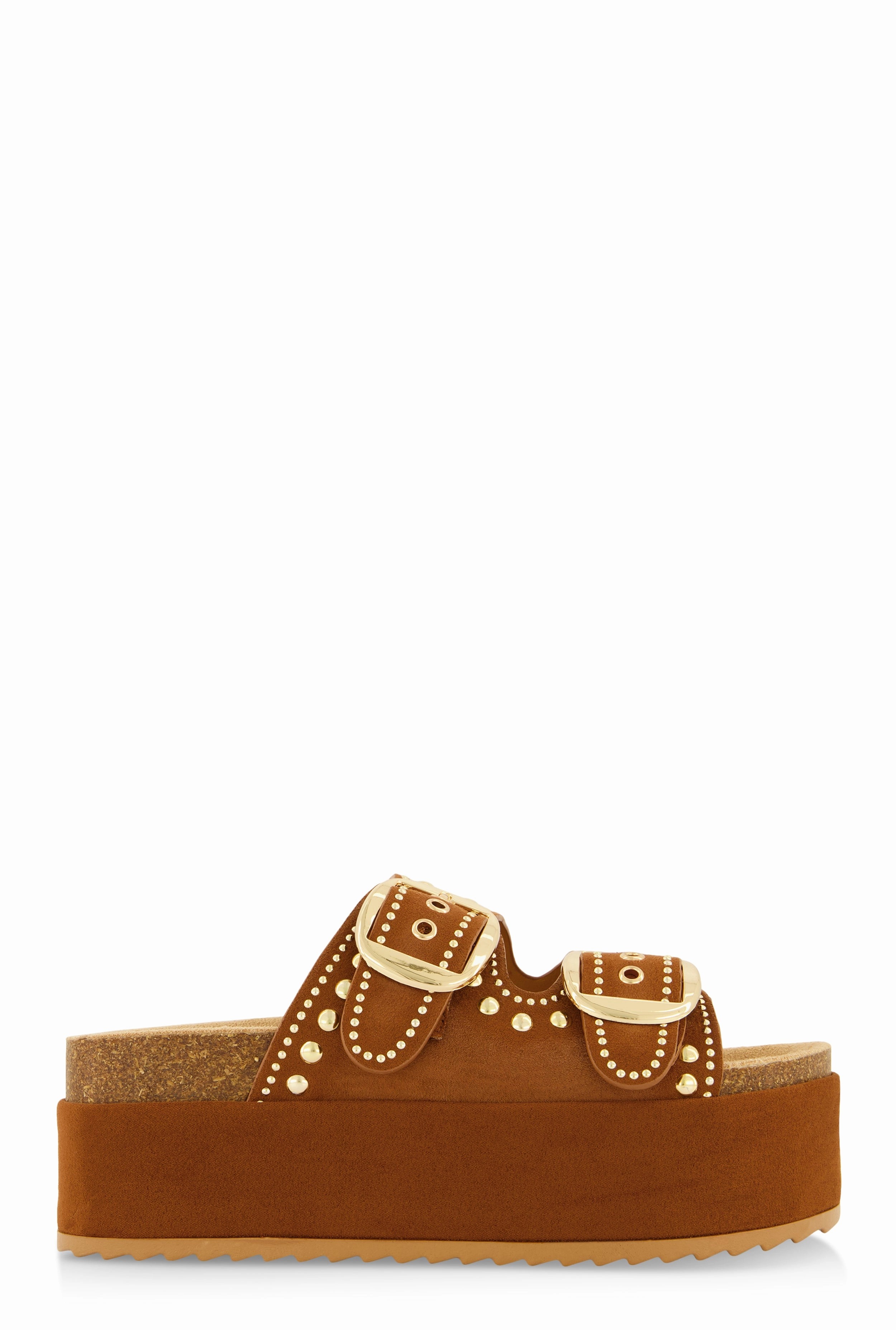 Faux Suede Studded Platform Footbed Sandals