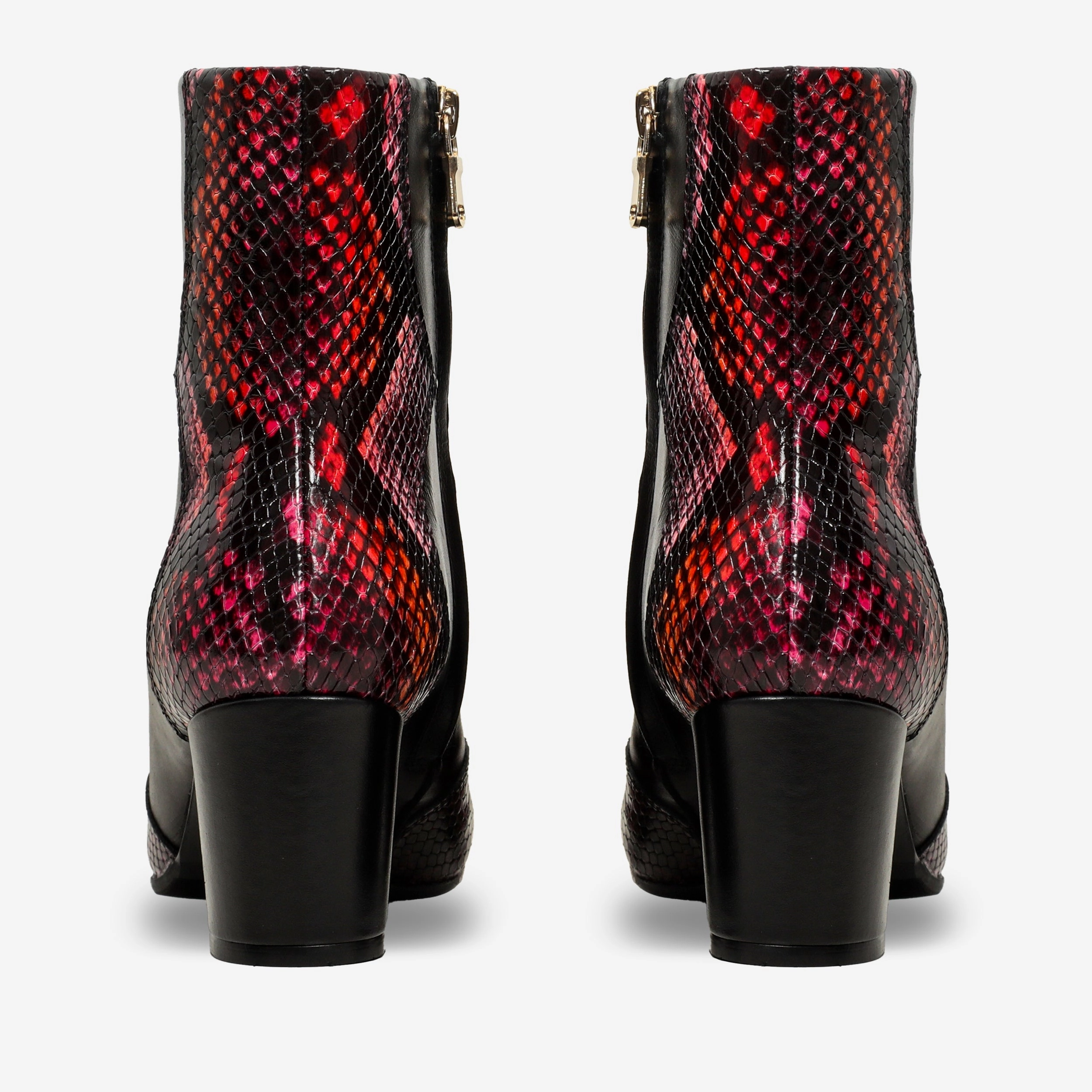 Gray Black & Fuchsia Leather Block Heel Women Boot