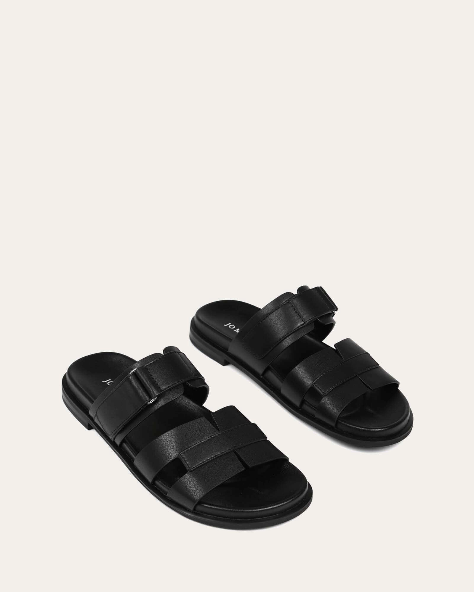 HENDRIX FLAT SLIDES BLACK LEATHER