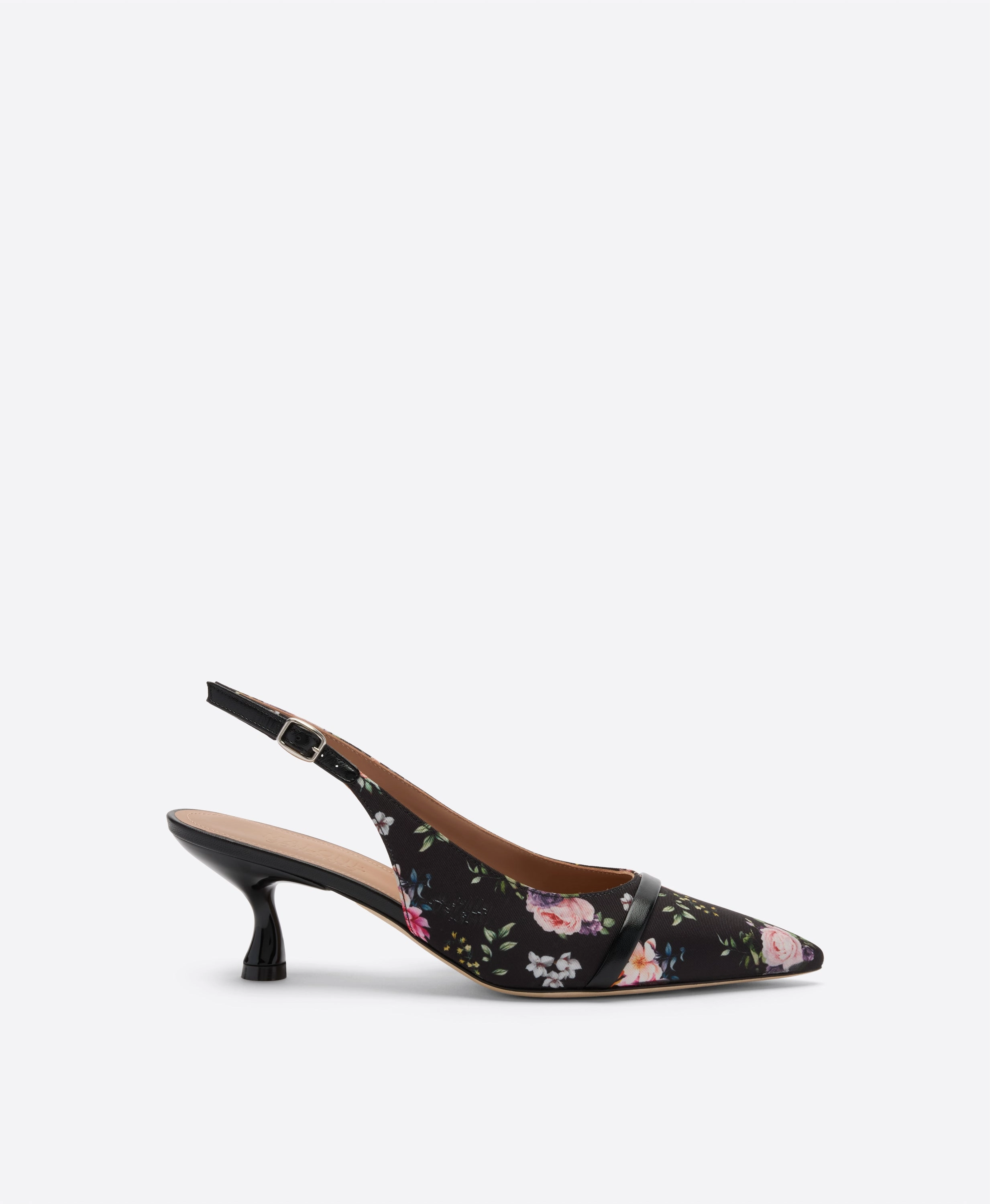 Jama 45 Black Floral Grosgrain Kitten Slingbacks