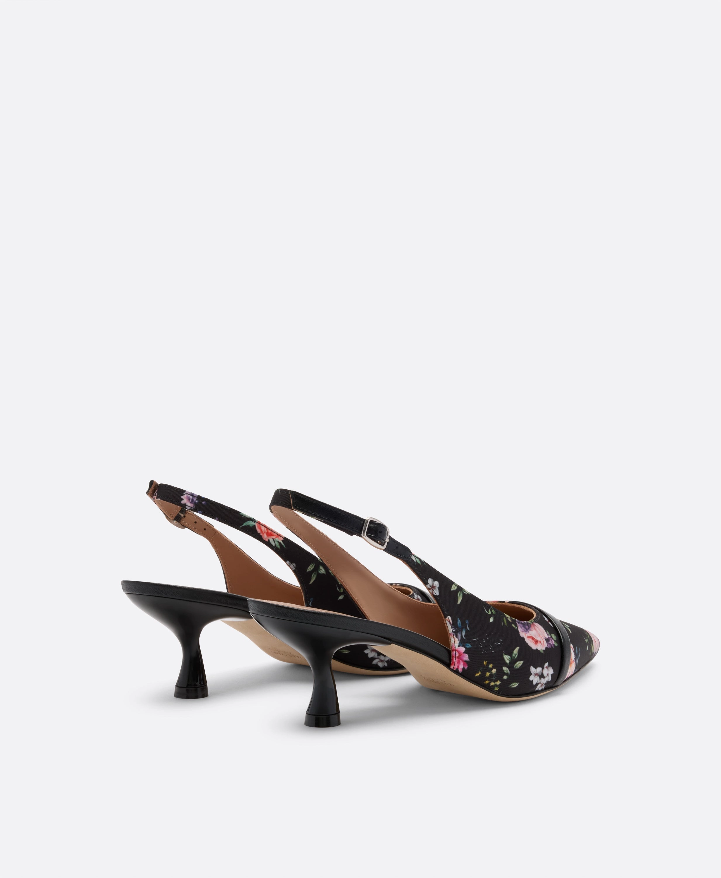 Jama 45 Black Floral Grosgrain Kitten Slingbacks