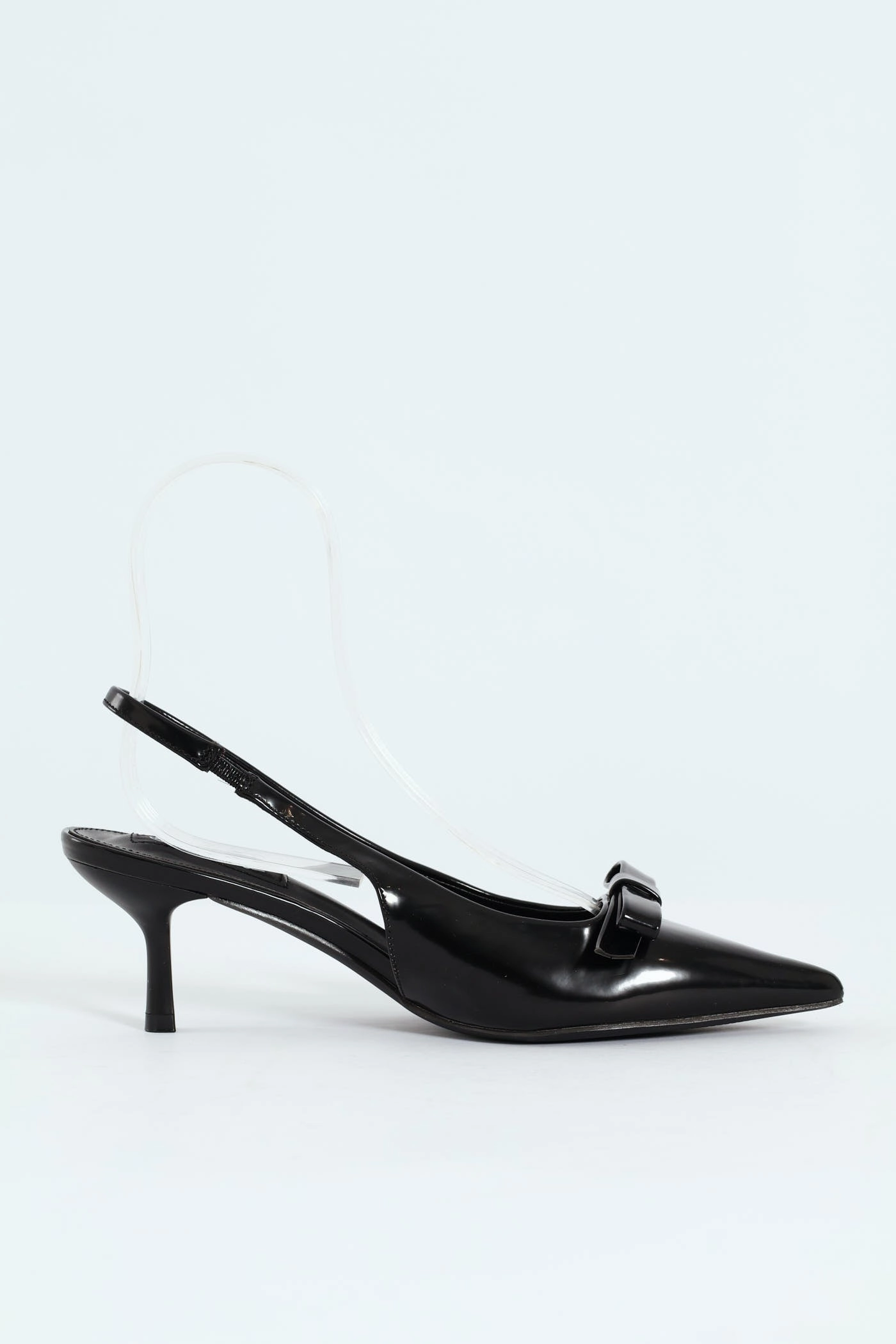 Kitten Slingback Heel With Slim Bow - Black