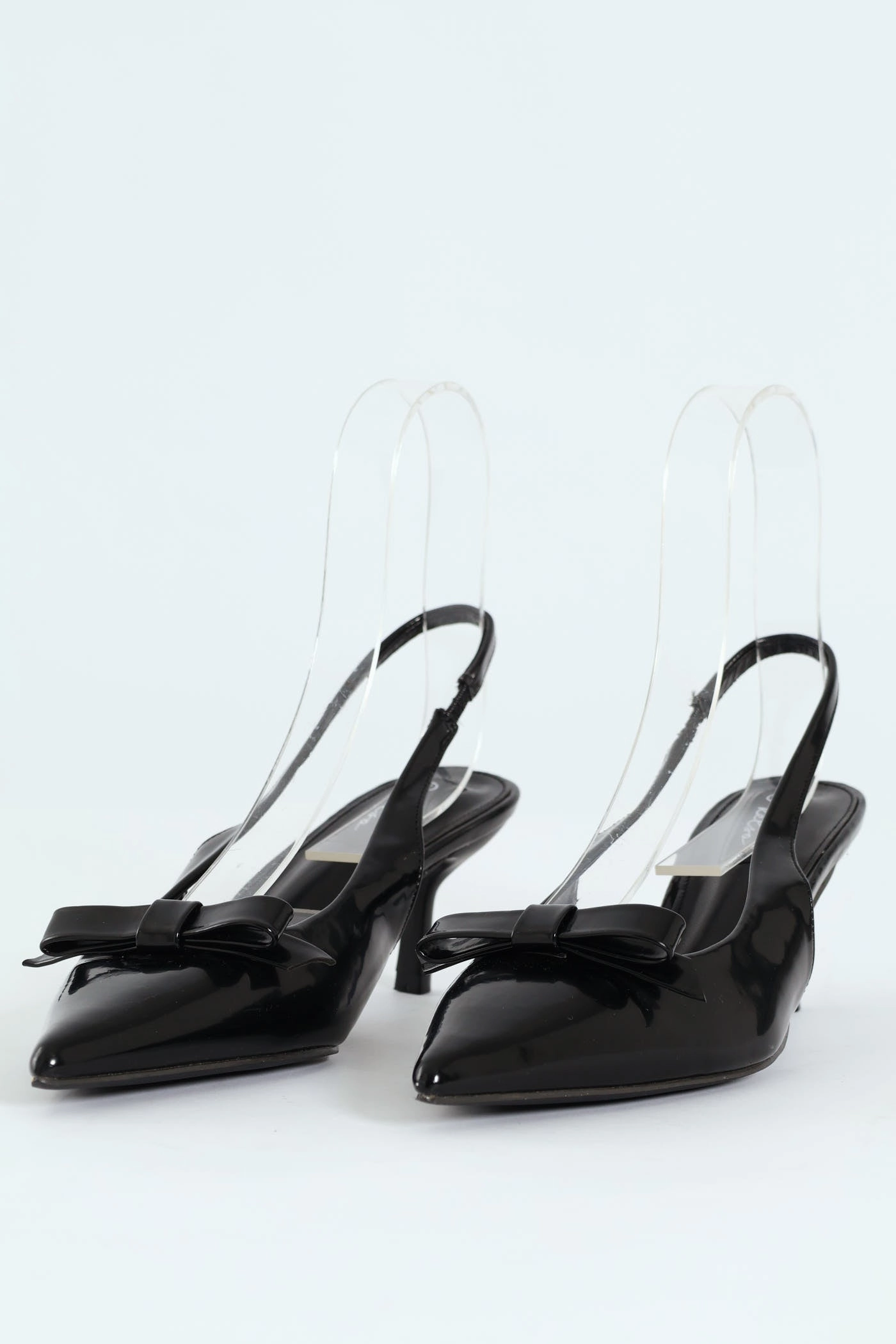 Kitten Slingback Heel With Slim Bow - Black
