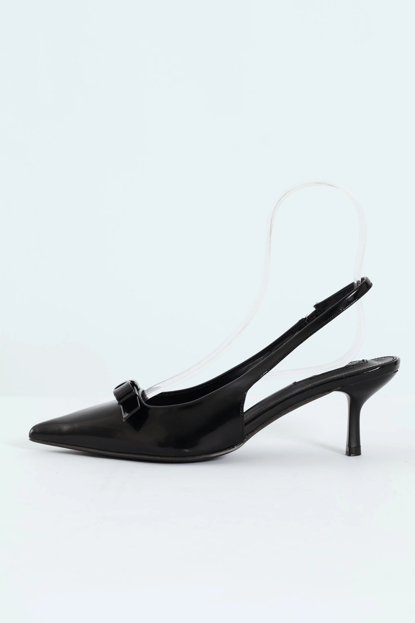 Kitten Slingback Heel With Slim Bow - Black