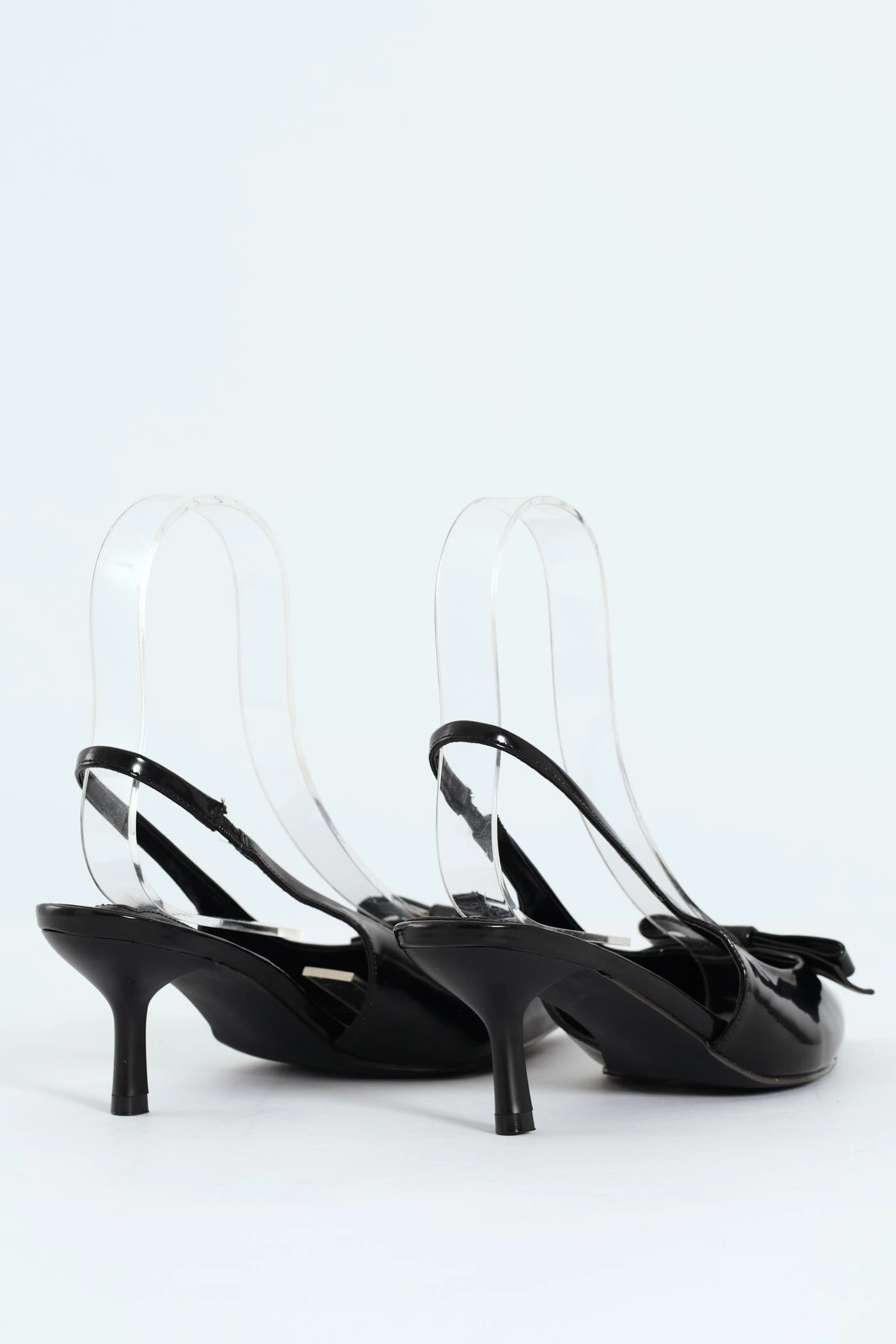 Kitten Slingback Heel With Slim Bow - Black