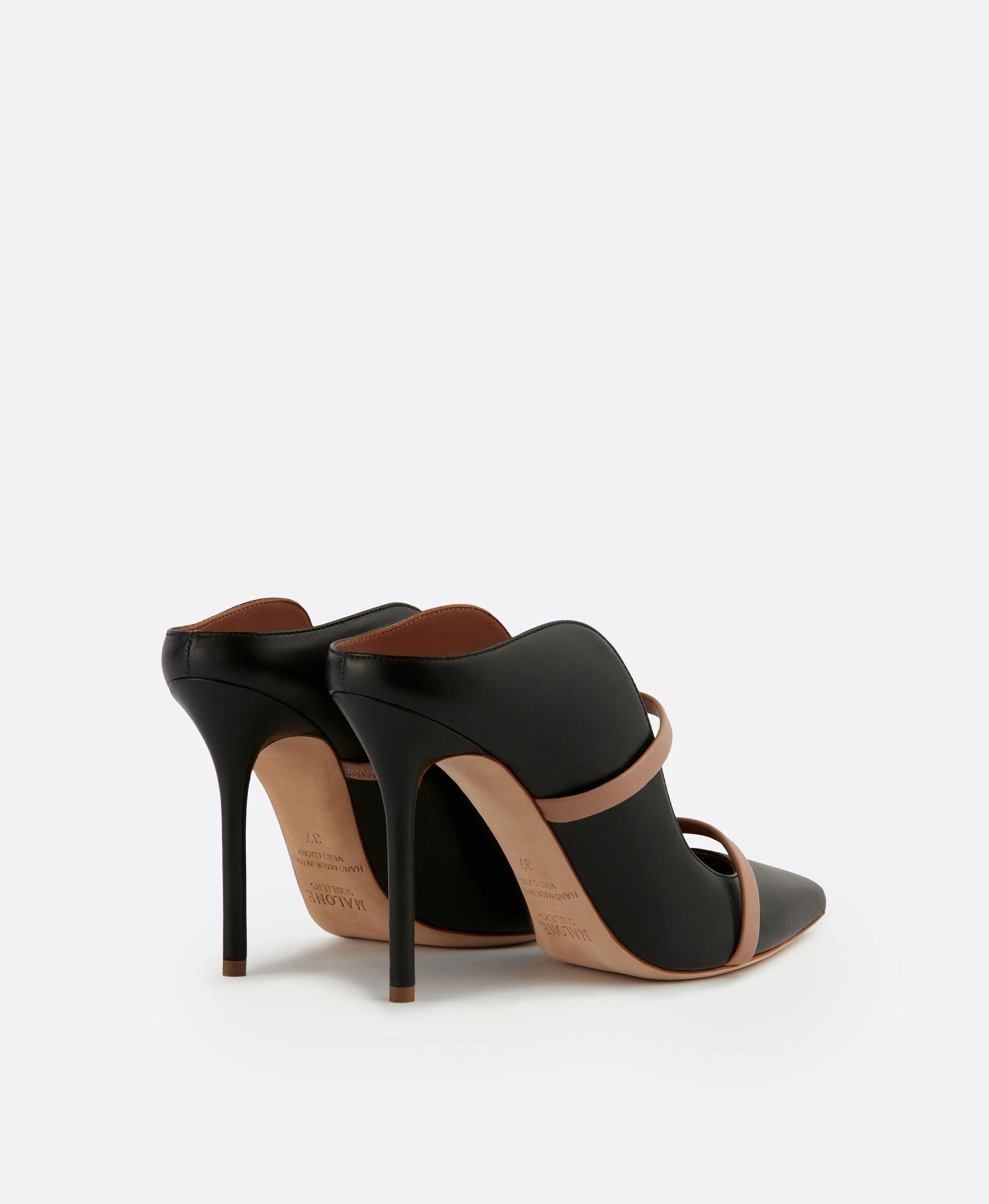 Maureen 100 Black & Blush Leather Mules