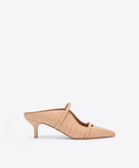 Maureen 45 Buff Embossed Leather Kitten Heels