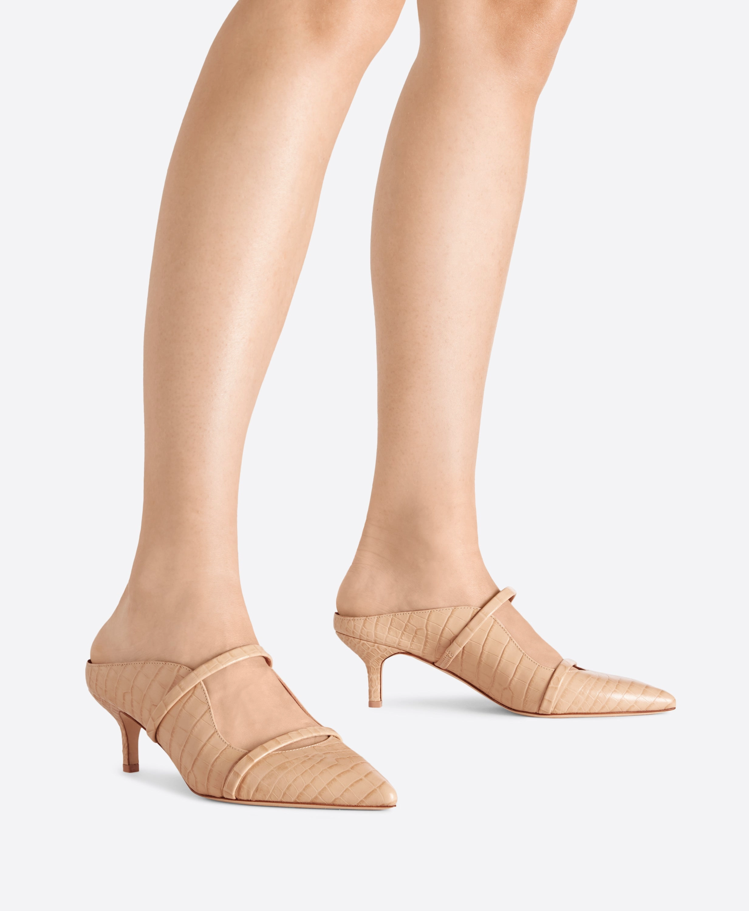 Maureen 45 Buff Embossed Leather Kitten Heels