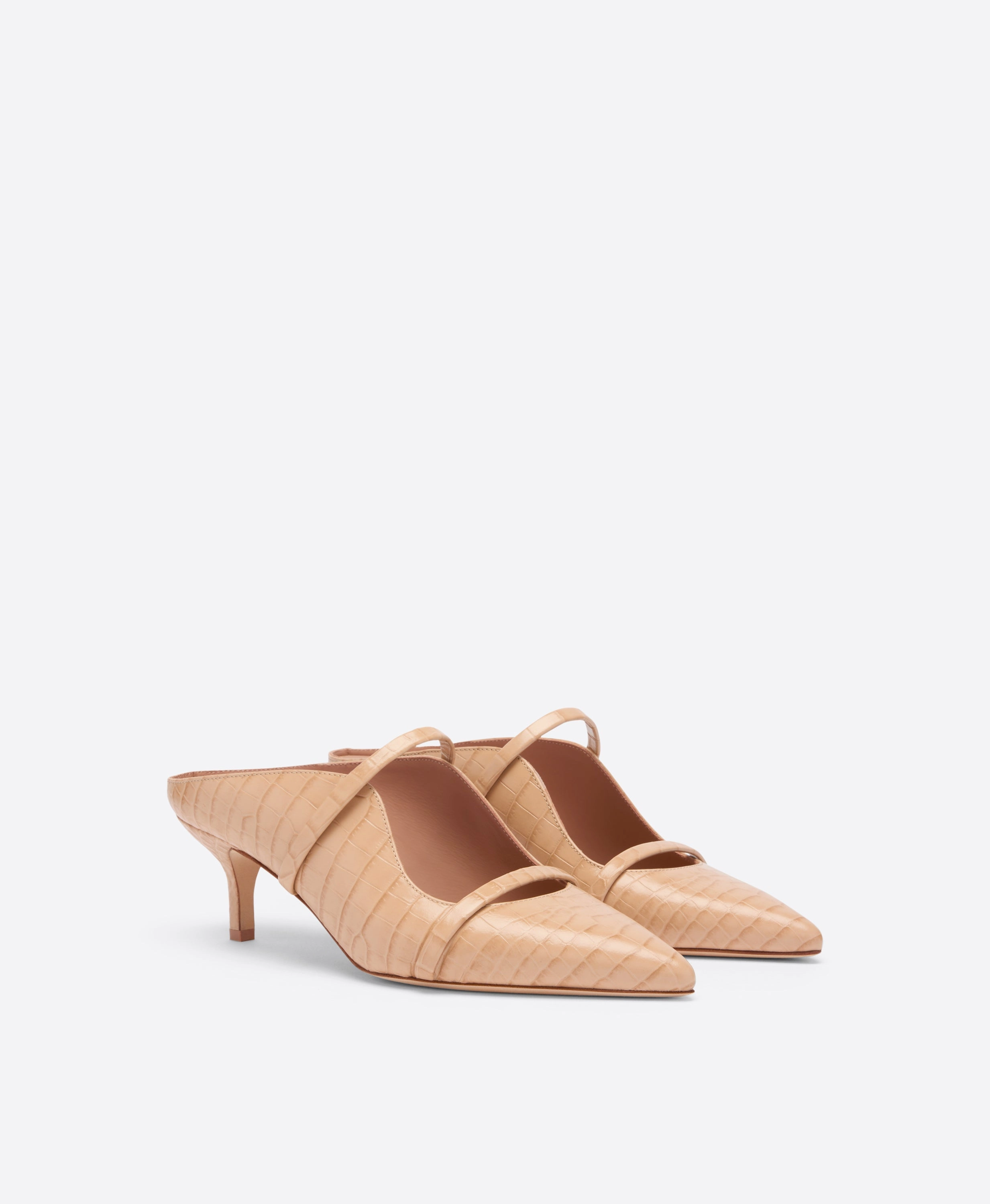 Maureen 45 Buff Embossed Leather Kitten Heels