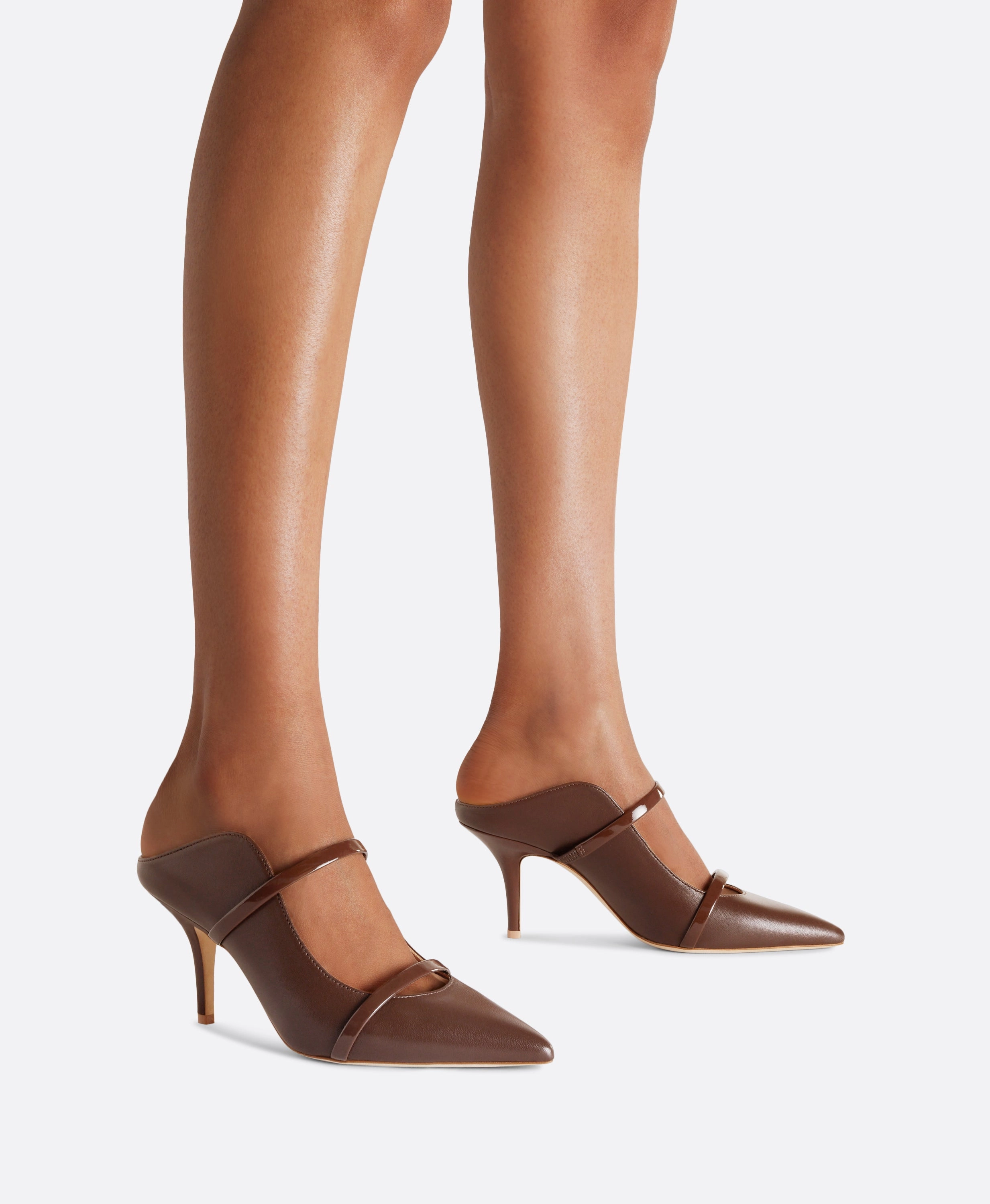 Maureen 70 Dark Brown Leather Heeled Mules