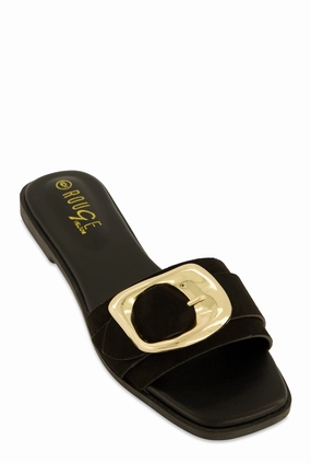 Metallic Buckle Band Slide Sandals