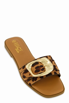 Metallic Buckle Band Slide Sandals