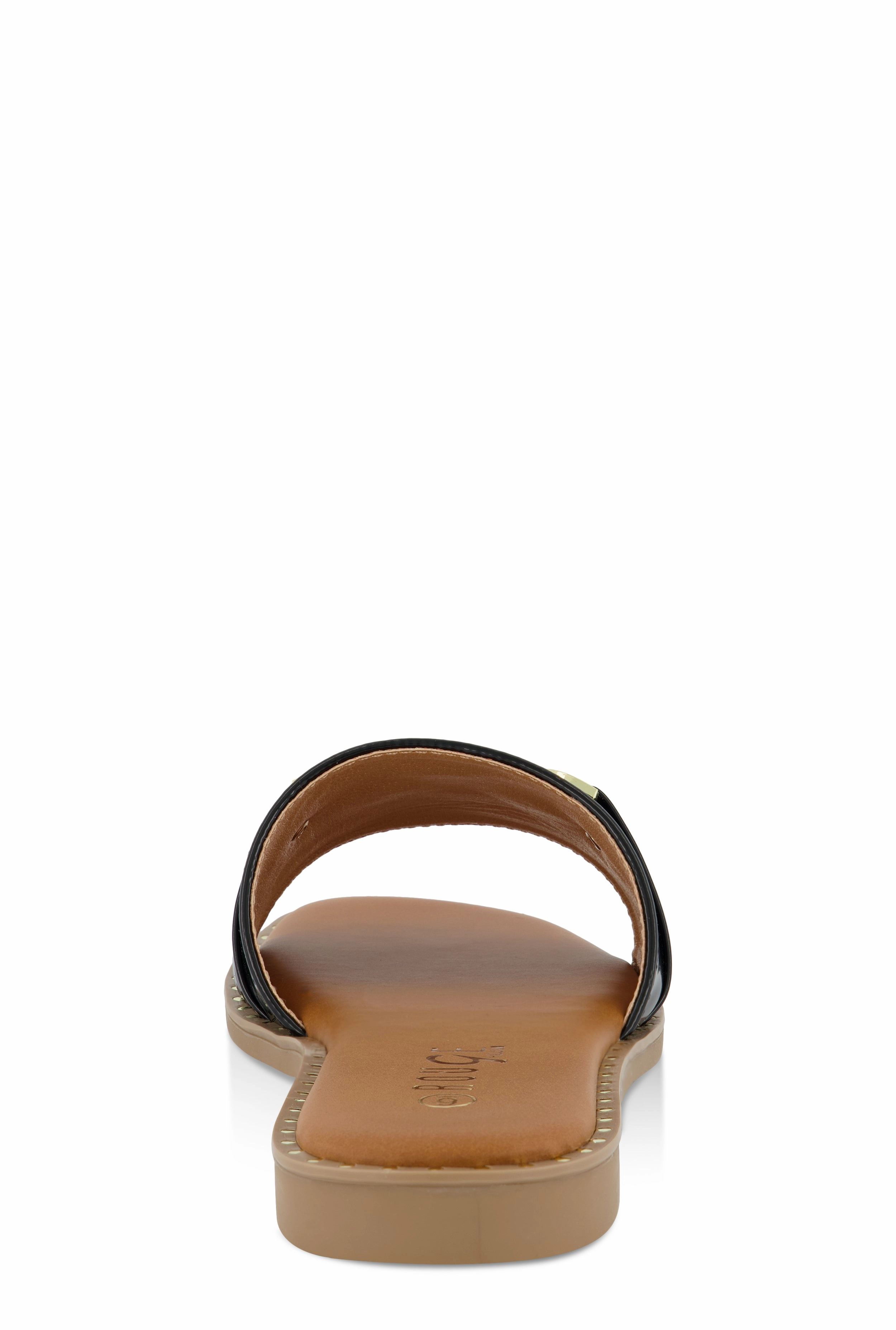Metallic Pendant Faux Patent Leather Slide Sandals