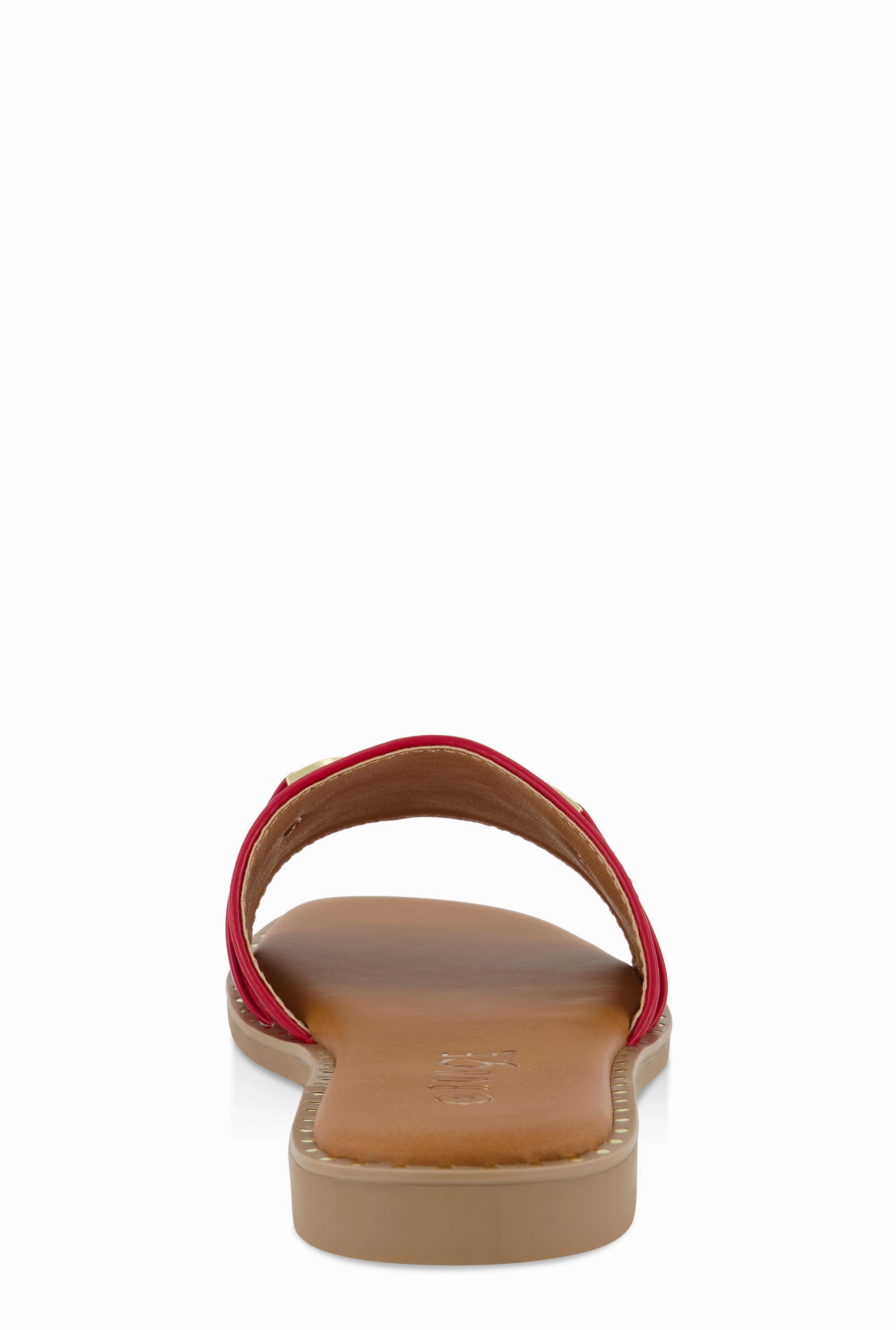 Metallic Pendant Faux Patent Leather Slide Sandals