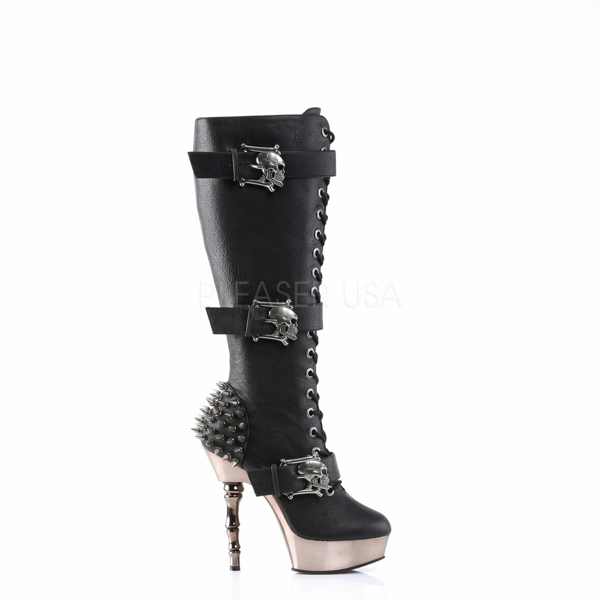 MUERTO-2028  Black Vegan Leather/Pewter Chrome